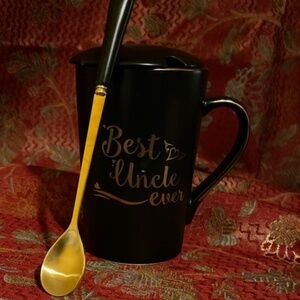 Best Uncle" Black Mug with Gold Spoon & Lid – Premium Gift Edition